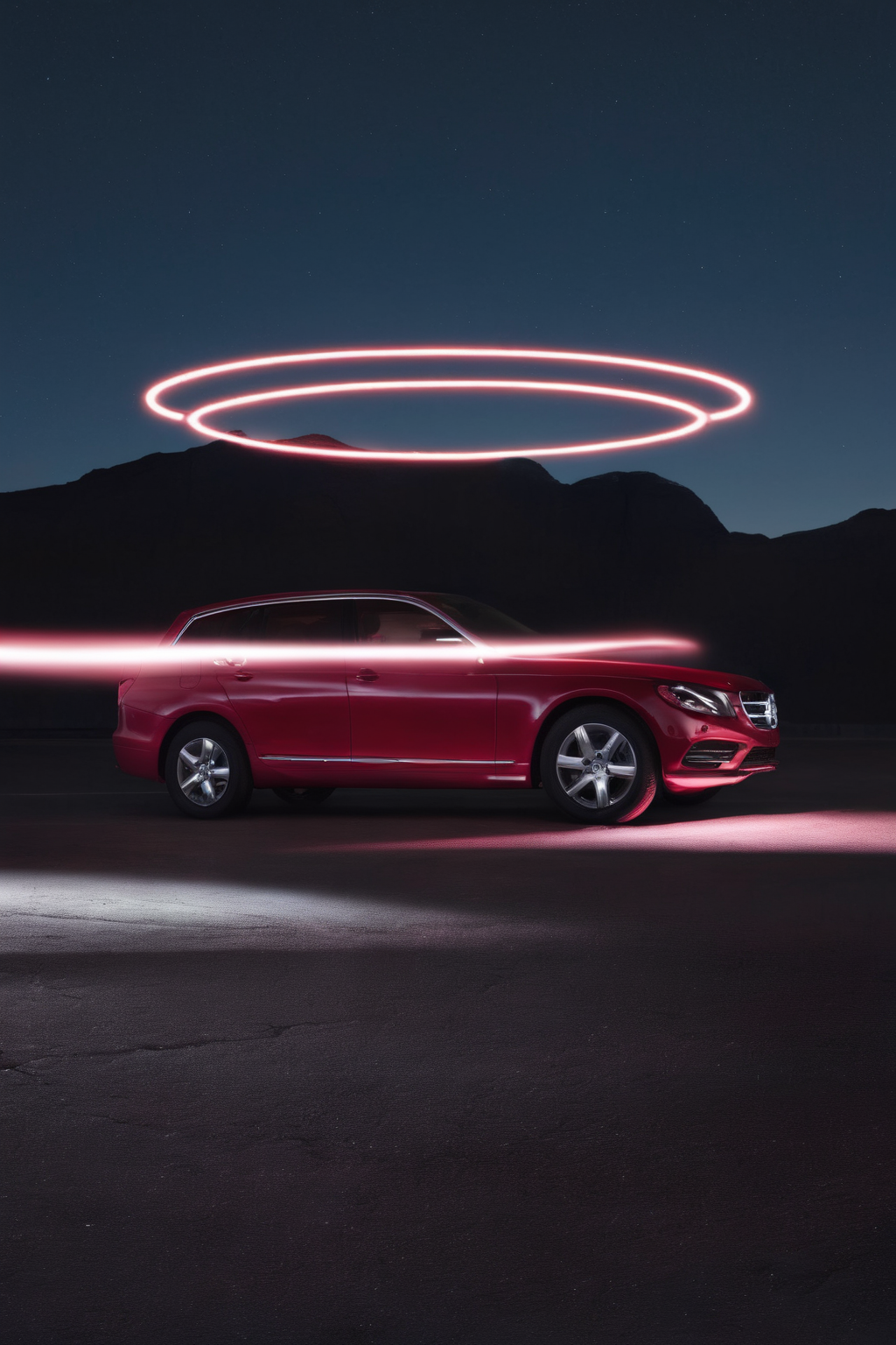 00264-3157301051-_lora_Photographer Reuben Wu Style_1_Photographer Reuben Wu Style - a red car parked in a parking lot at night with a light ring.png